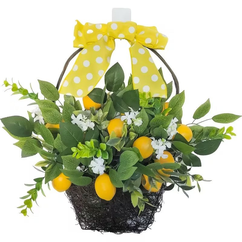 Woven Door Wreath with Lemons and Flowers