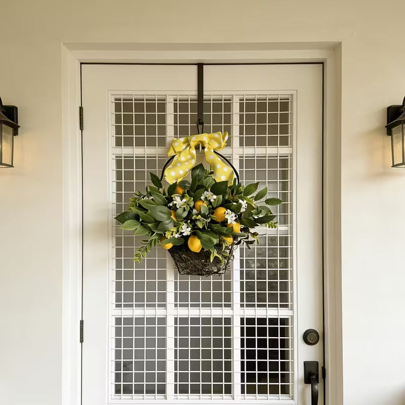 Woven Door Wreath with Lemons and Flowers