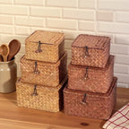 Woven Storage Basket | Natural Seagrass & Hinged Lid | Stackable