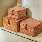 Woven Storage Basket | Natural Seagrass & Hinged Lid | Stackable