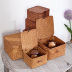 Woven Storage Basket | Natural Seagrass & Hinged Lid | Stackable