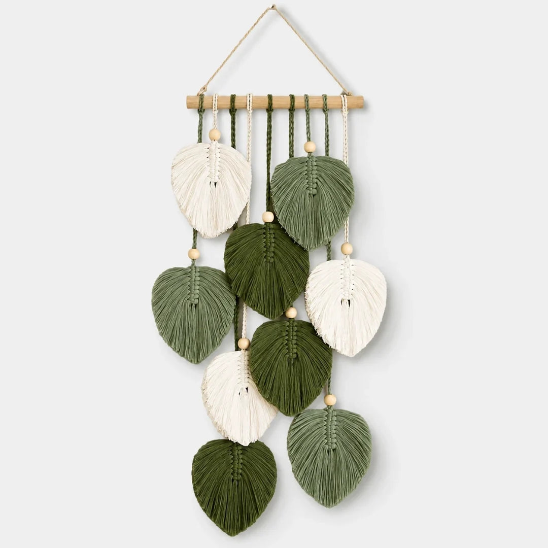 Woven Wall Tapestry | Handwoven Cotton & Cascading Leaf | 9.8 x 21.6 in
