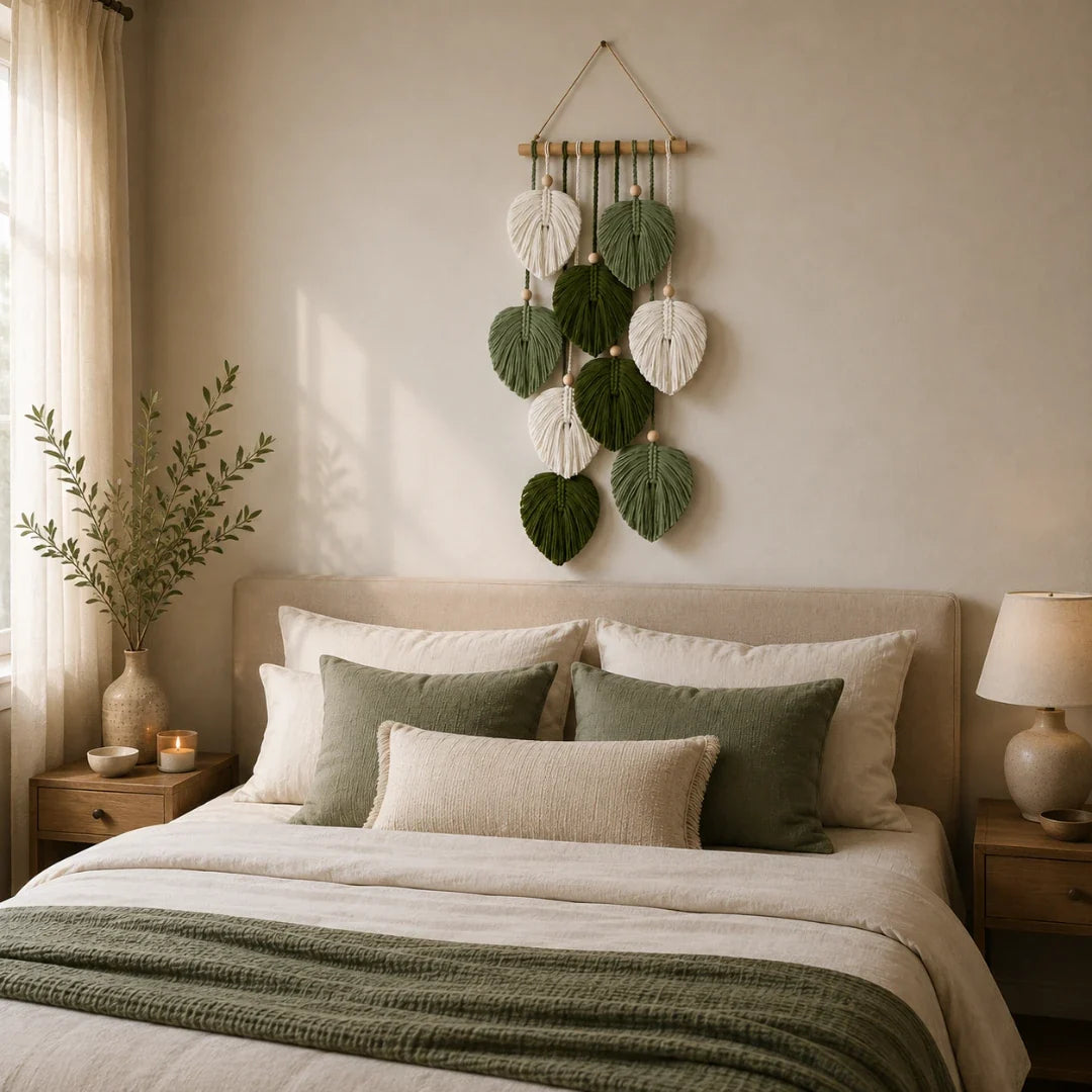 Woven Wall Tapestry | Handwoven Cotton & Cascading Leaf | 9.8 x 21.6 in