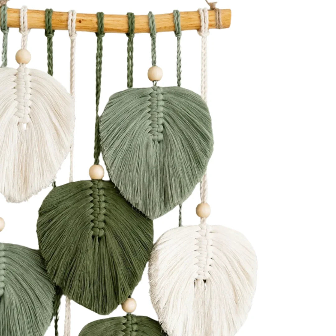 Woven Wall Tapestry | Handwoven Cotton & Cascading Leaf | 9.8 x 21.6 in