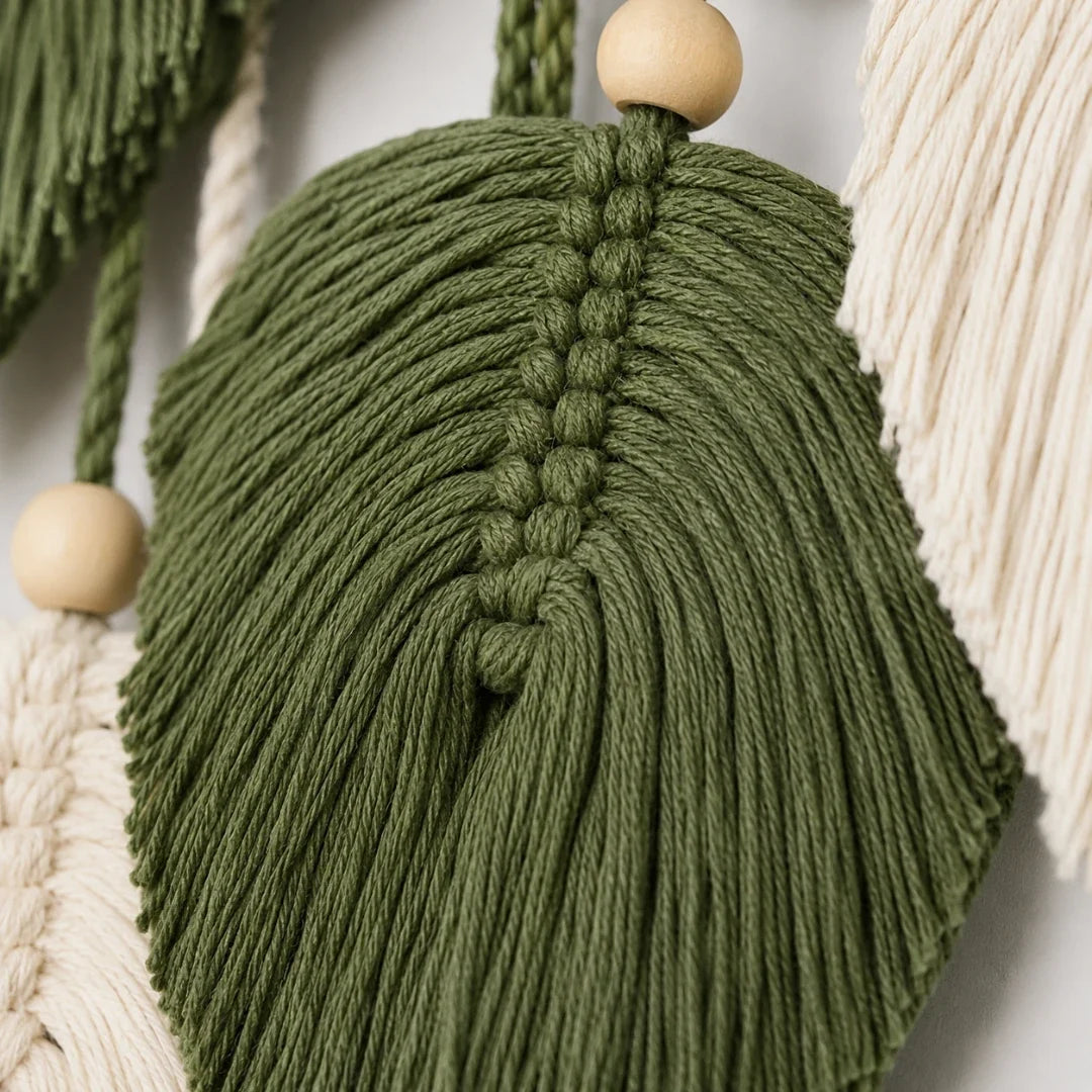 Woven Wall Tapestry | Handwoven Cotton & Cascading Leaf | 9.8 x 21.6 in