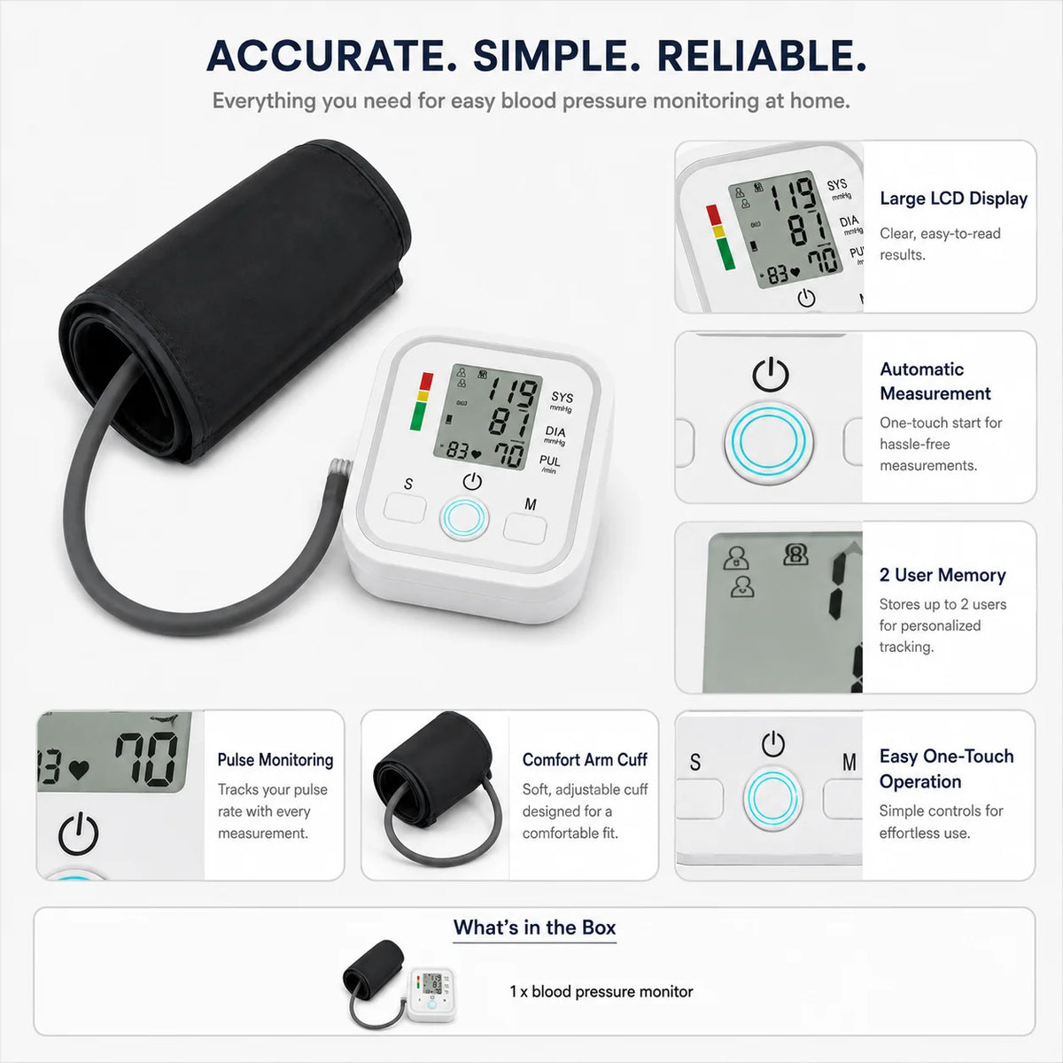 Wrist Blood Pressure Monitor | Large LCD & Automatic | 2-User Memory